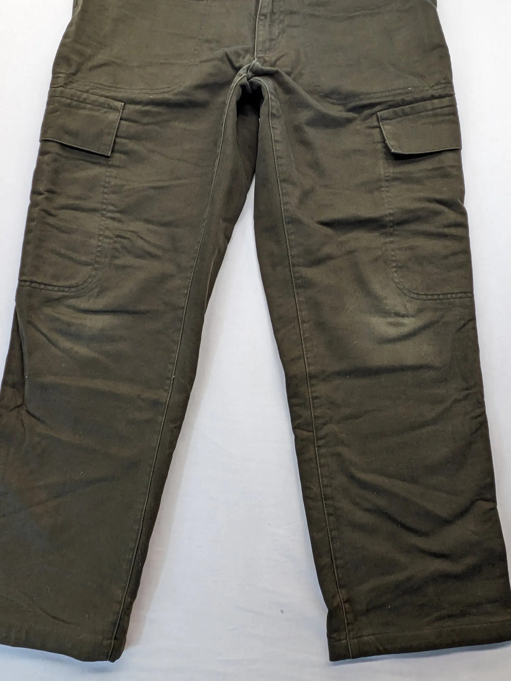 Lands' End green cargo pants with plaid flannel lining and traditional fit design.