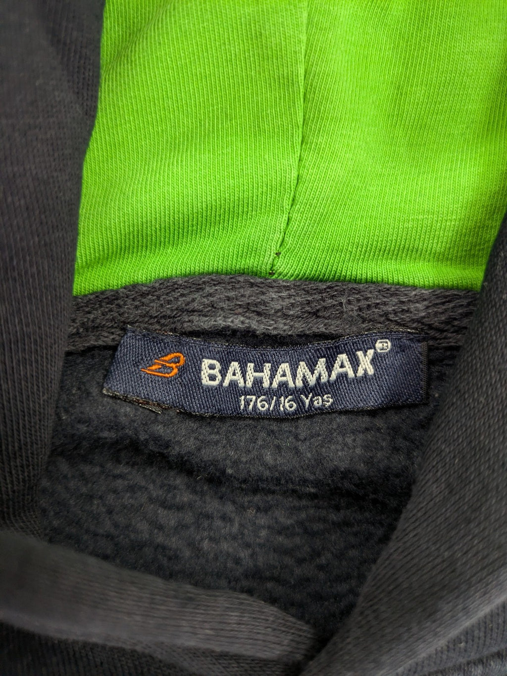 Bahamax zip-through hoodie grey with green hood, "Life To Short" print, and unique sleeve embroidery.