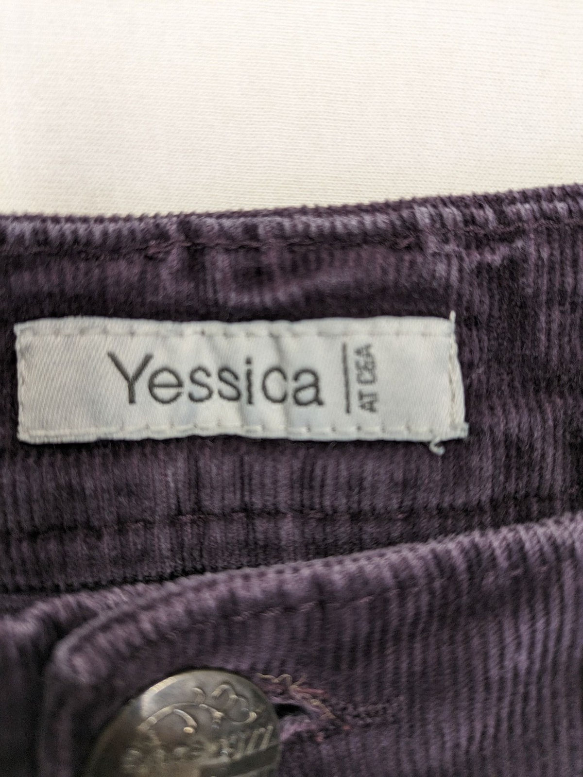 Yessica purple pants classic straight leg five-pocket style soft cotton blend