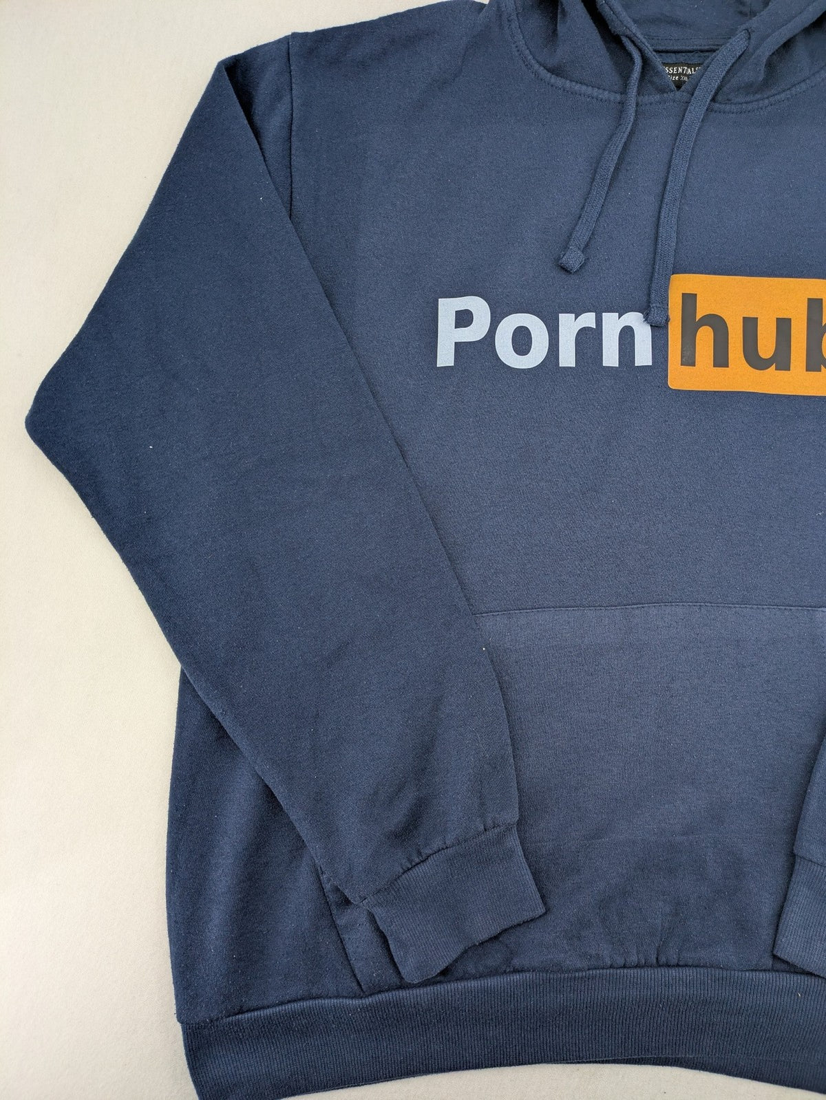 Pornhub zip-through hoodie navy blue with iconic logo on chest, cotton-polyester blend.