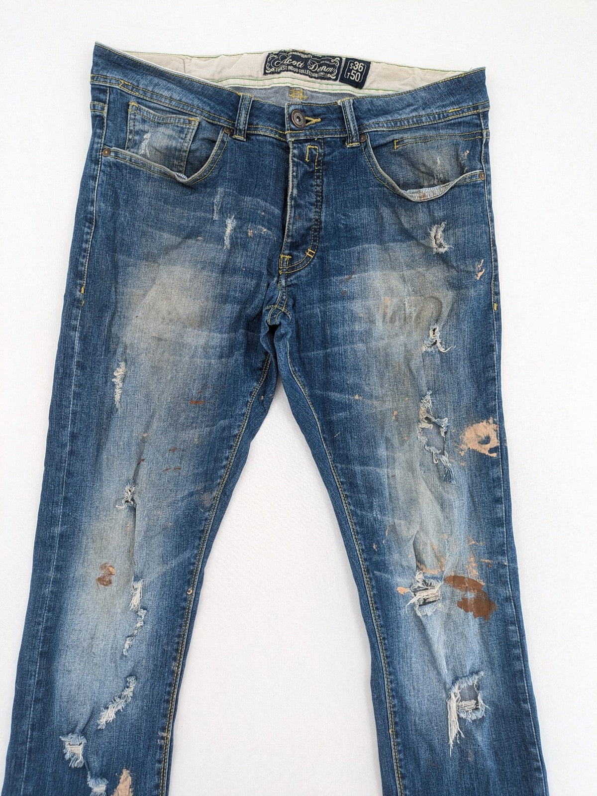 alcott skinny fit jeans blue distressed with button fly and strong wash details
