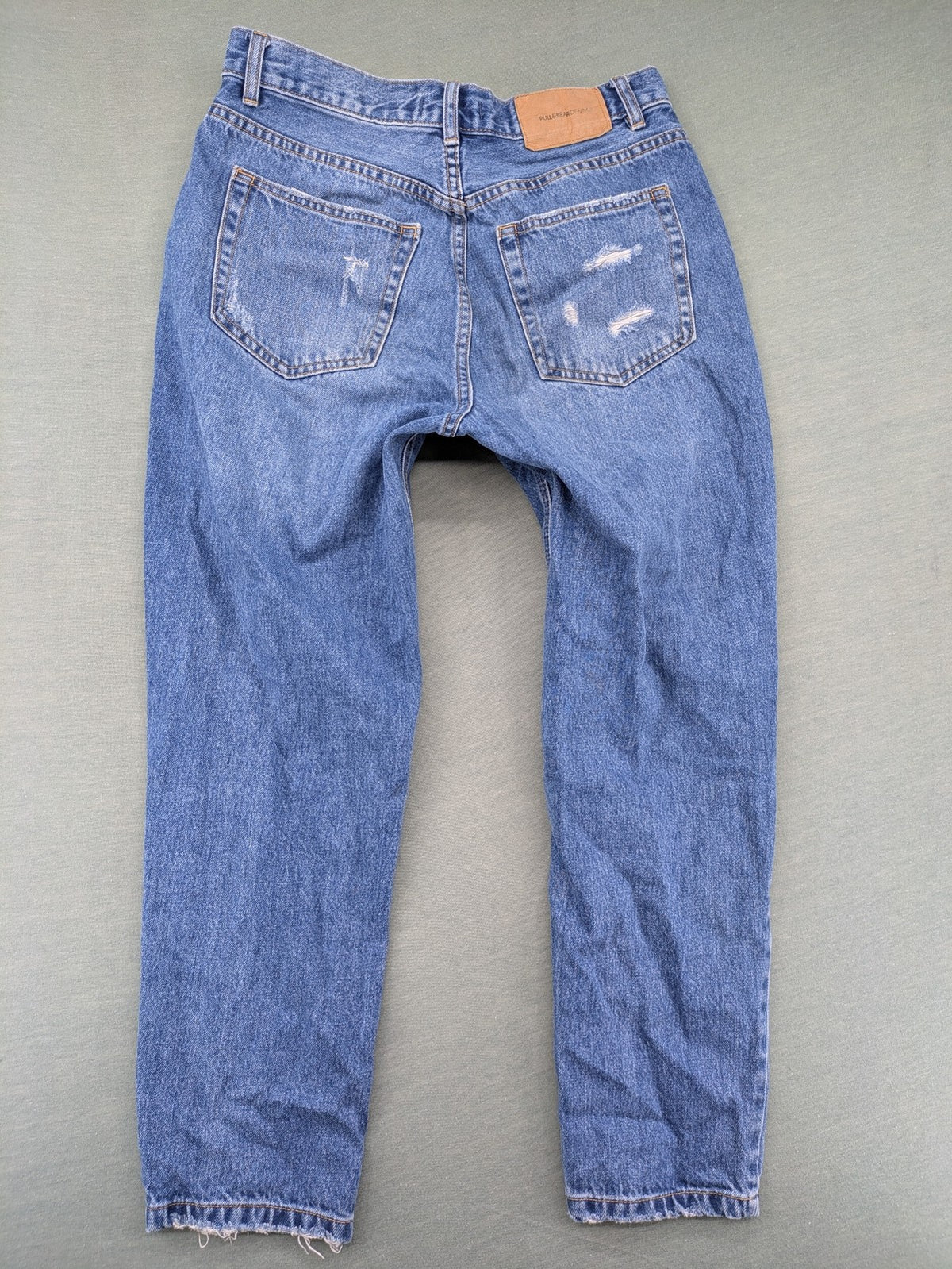 Pull&Bear blue mom jeans high waist distressed ripped design 100% cotton 5-pocket style