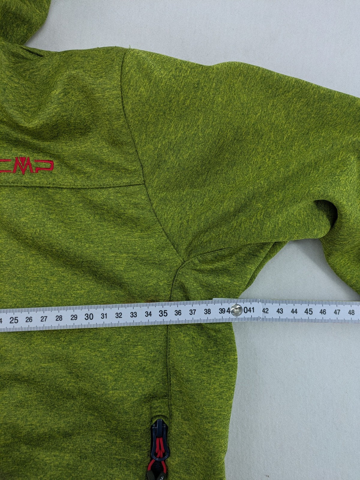 CMP outdoor coat blue and green with fleece lining, zip closure, and hood.