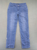 john baner blue straight jeans with decorative seams and button accents, stretch cotton blend