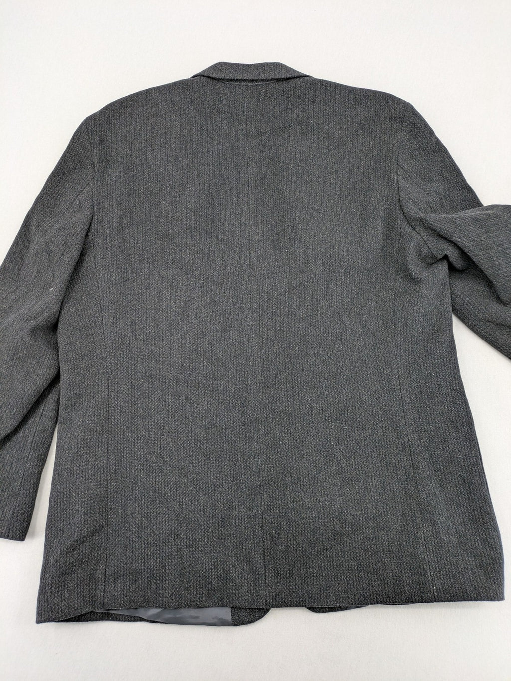 Camel Collection grey blazer three-button front with patch pockets, made from wool blend.