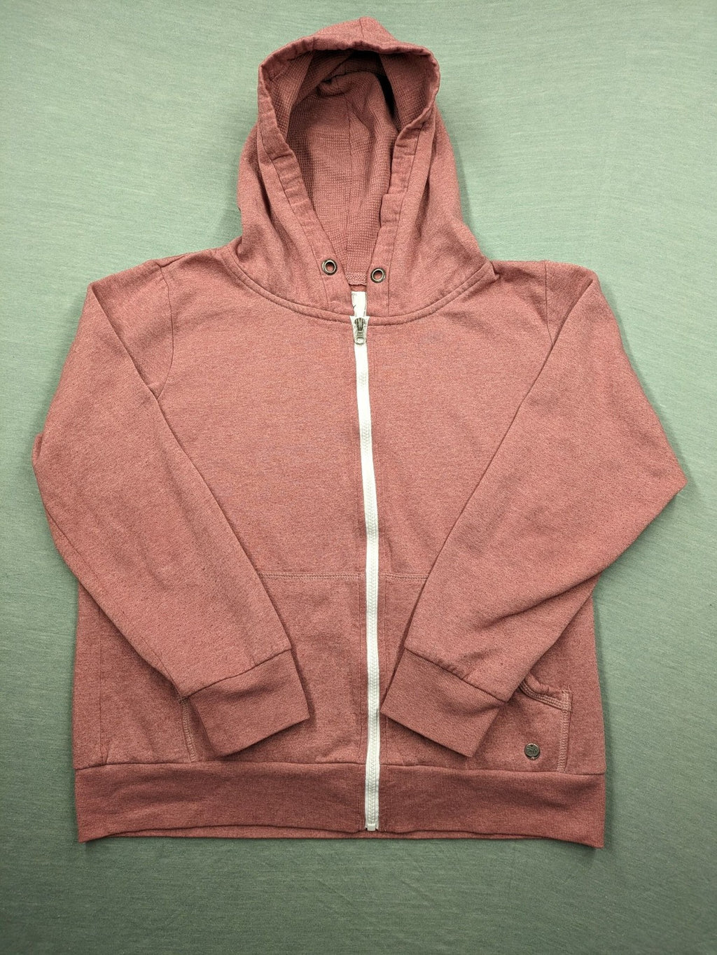 ONLY pink zip-through hoodie with hood, front zipper, and two pockets.