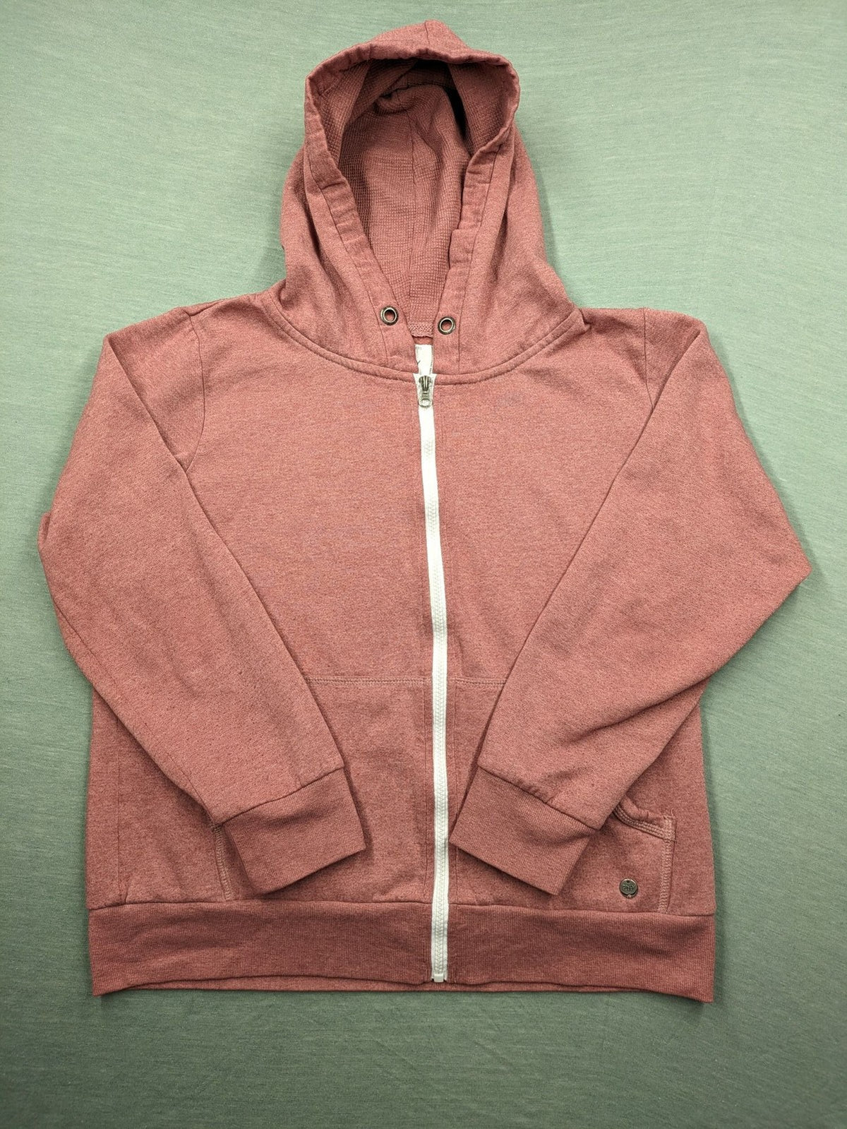 ONLY pink zip-through hoodie with hood, front zipper, and two pockets.