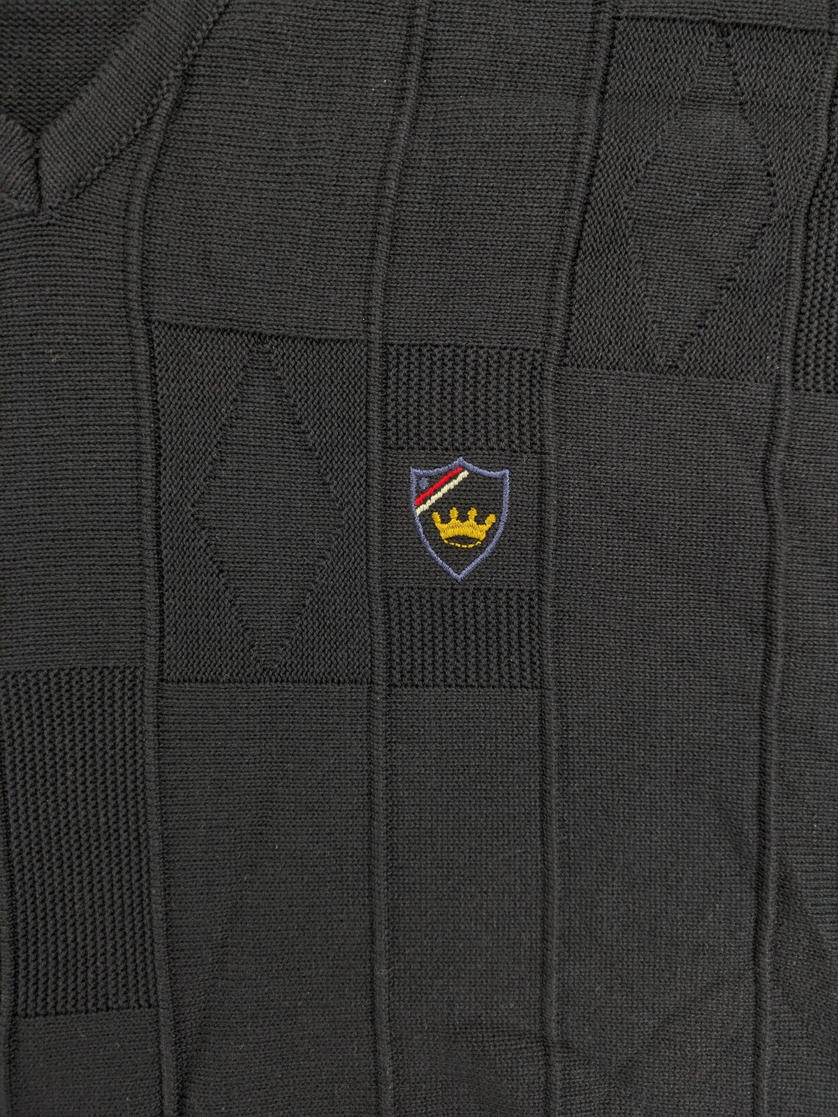 thomas lloyd navy turtle neck jumper with textured knit and embroidered crest logo
