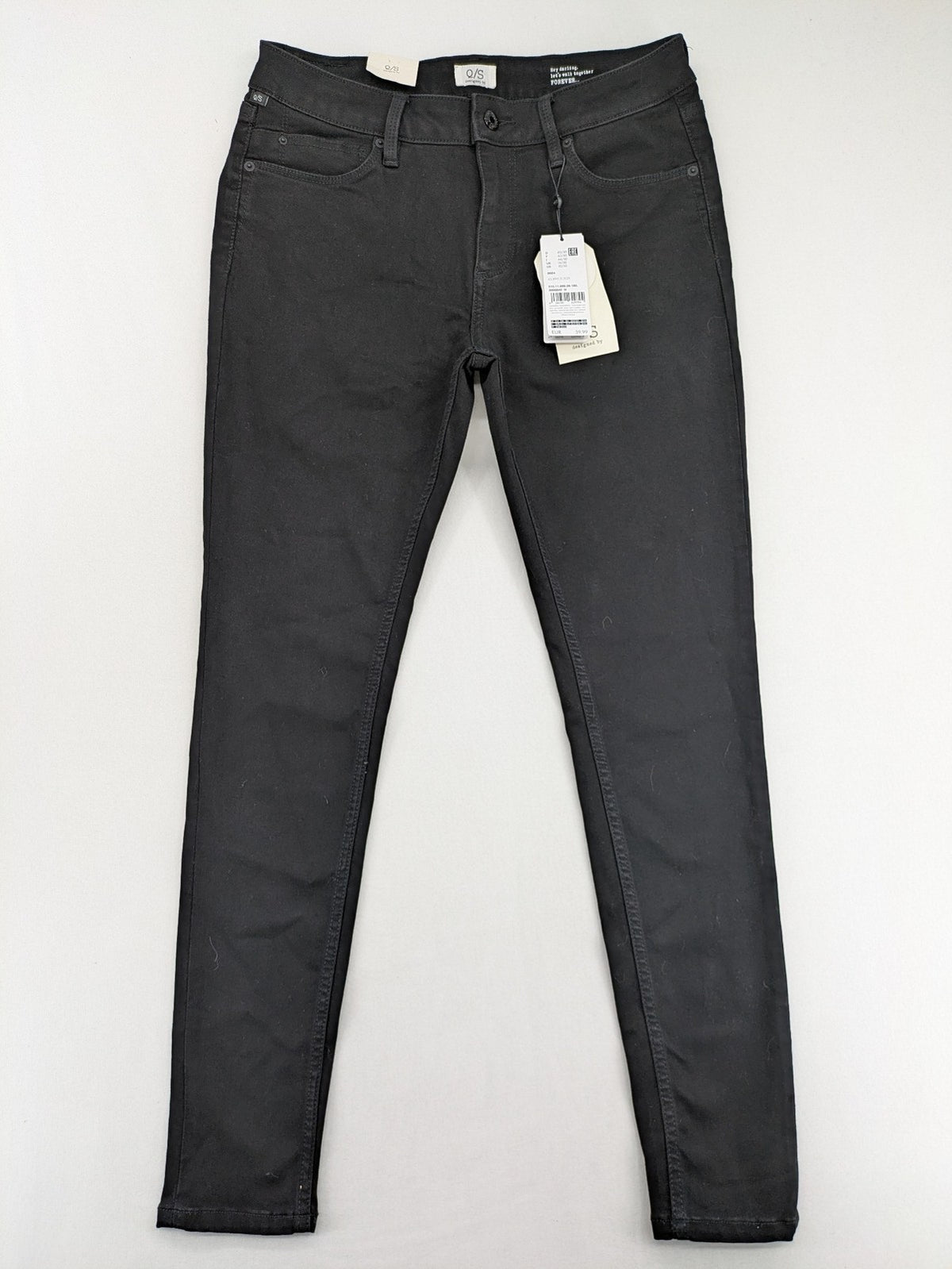 Q/S skinny fit jeans black mid-rise with stretch fabric and sleek silhouette.