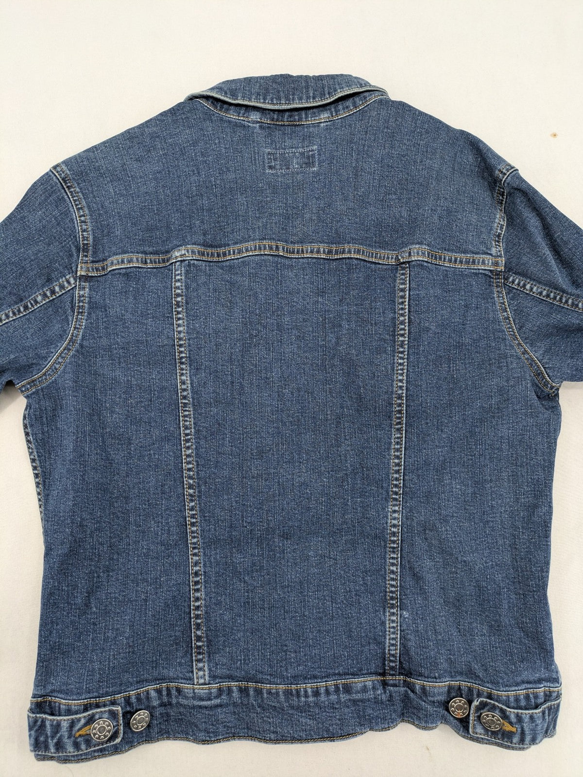 Best Connections cream denim jacket classic design with button placket and two chest pockets.