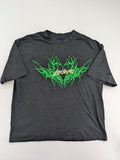 Lotter XL t-shirt black with neon green tribal graphic print on front and back.