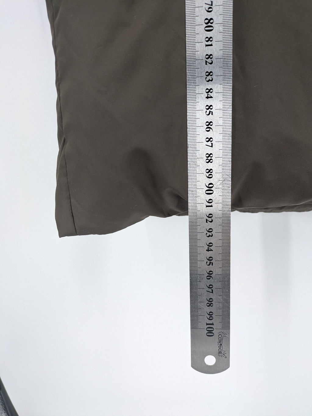 Yessica khaki puffer coat long quilted design with belt, zip pockets, and hood.