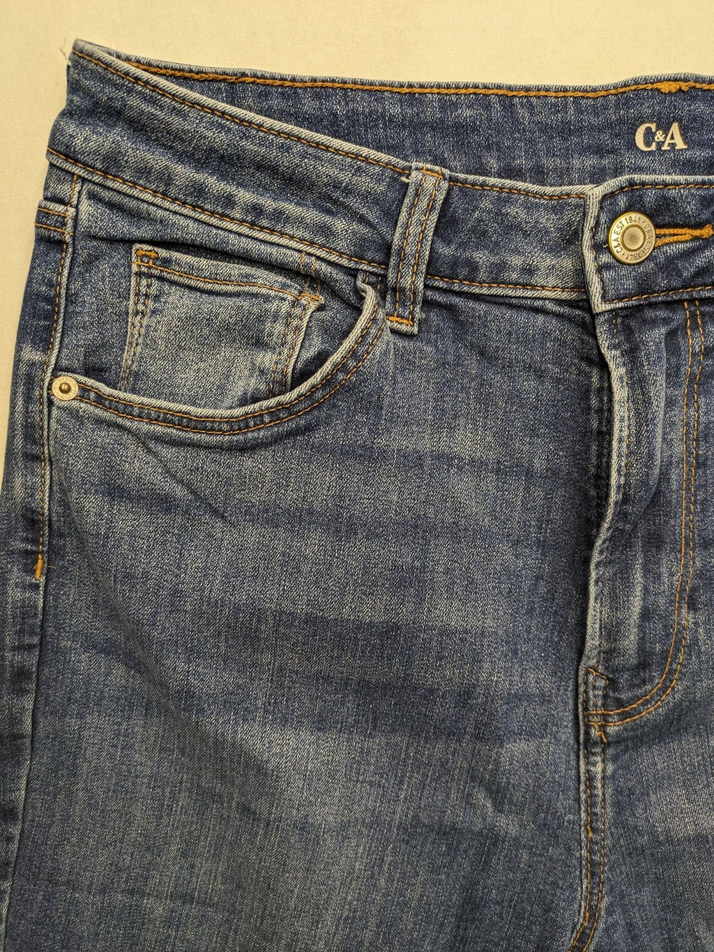 C&A blue high slim straight jeans with high waist, classic 5-pocket design, stretch denim.