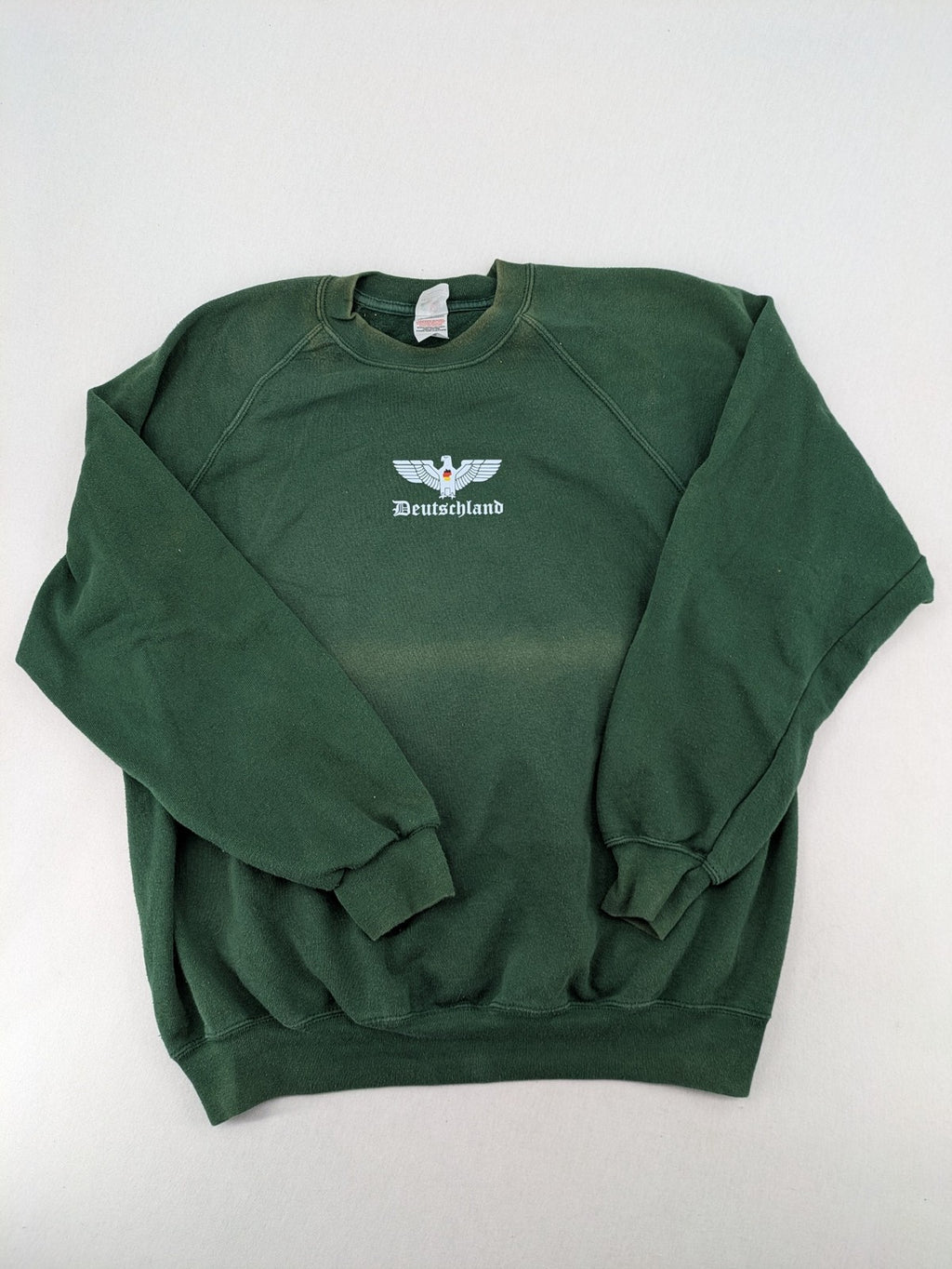 Fruit of the Loom green turtle neck jumper with embroidered Deutschland eagle logo.