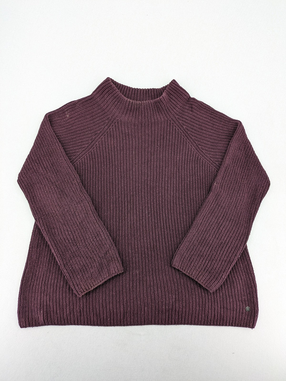 Monari burgundy knit jumper with standing collar, ribbed texture, and raglan sleeves.