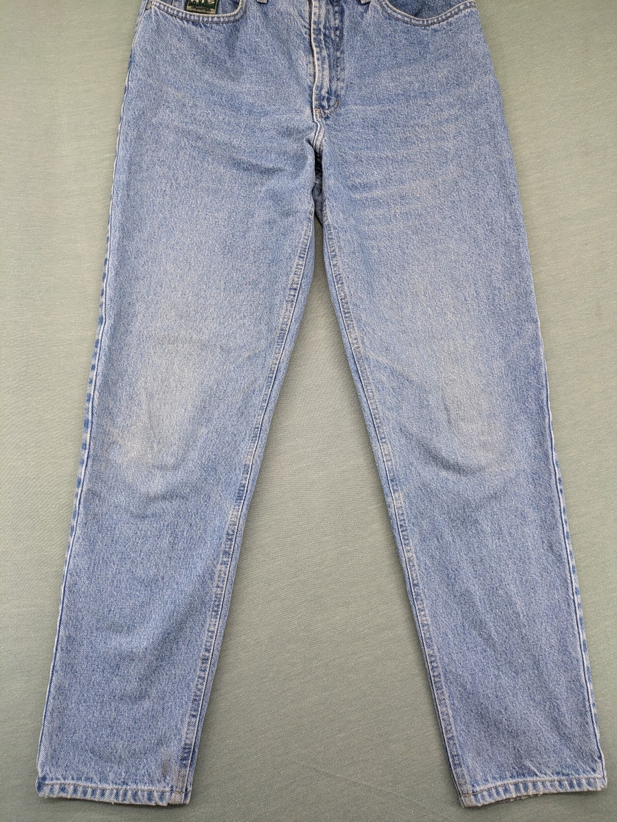 H.I.S blue mom jeans high waist vintage denim with classic 90s wash and straight cut.
