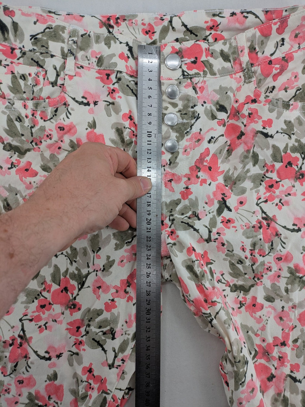 ever.me multi pants high waist floral pattern cotton blend with button closure