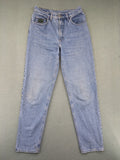 H.I.S blue mom jeans high waist vintage denim with classic 90s wash and straight cut.