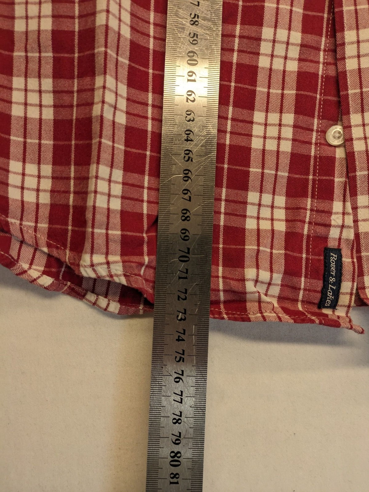 Rover & Lakes red checkered long sleeve shirt, button-down collar, 100% cotton twill.