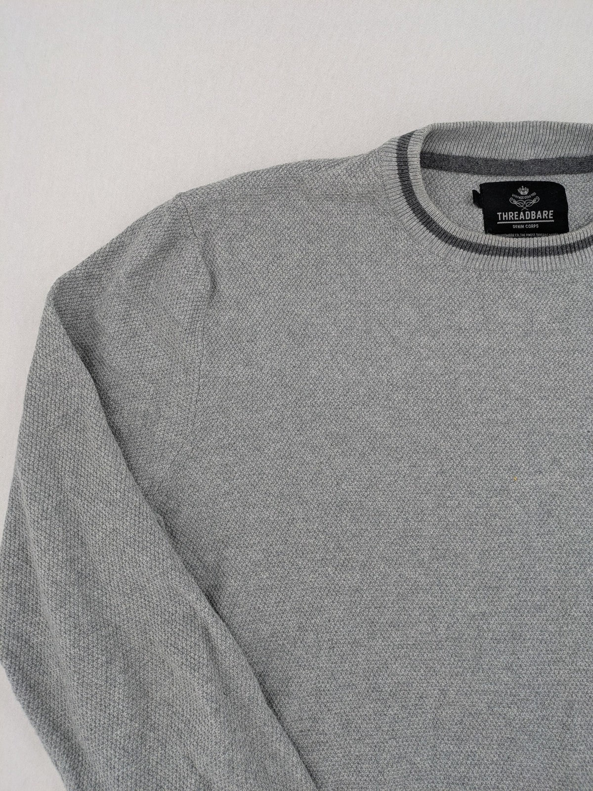 Threadbare grey turtle neck jumper with textured knit and dark grey collar trim.