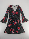 H&M Divided multi floral velvet dress V-neck bell sleeves soft stretch material
