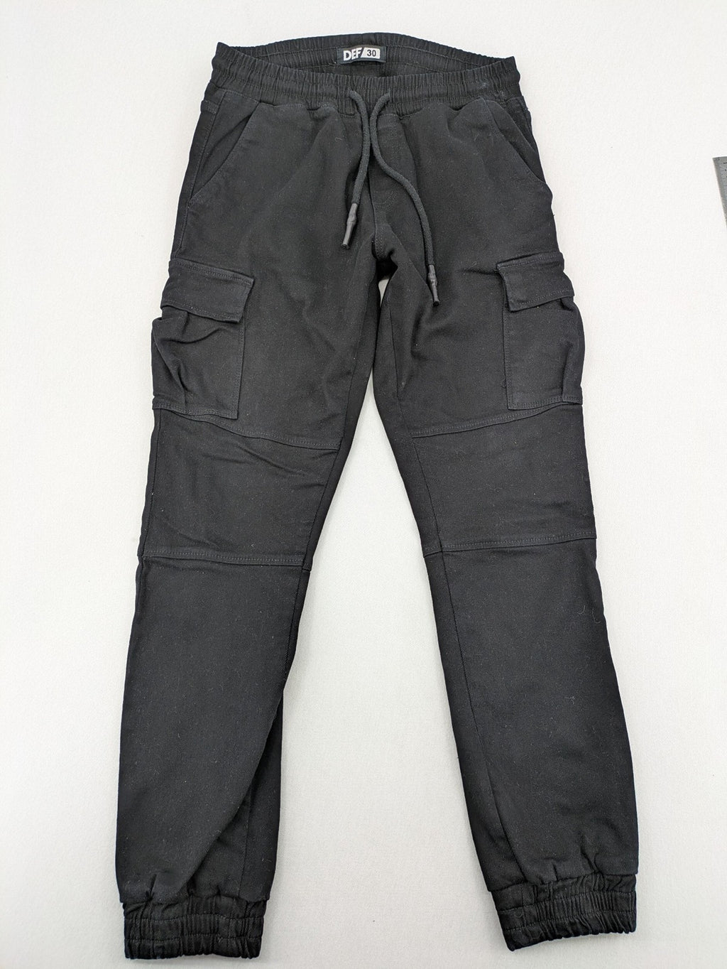 DEF black cargo jogging pants tapered leg elastic waistband multiple pockets