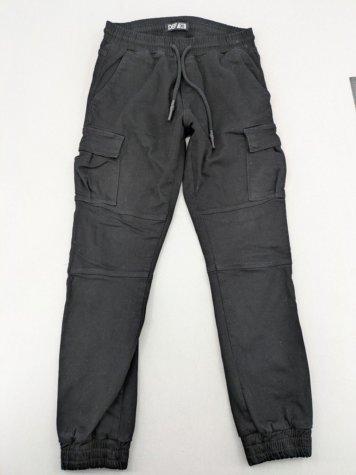 DEF black cargo jogging pants tapered leg elastic waistband multiple pockets