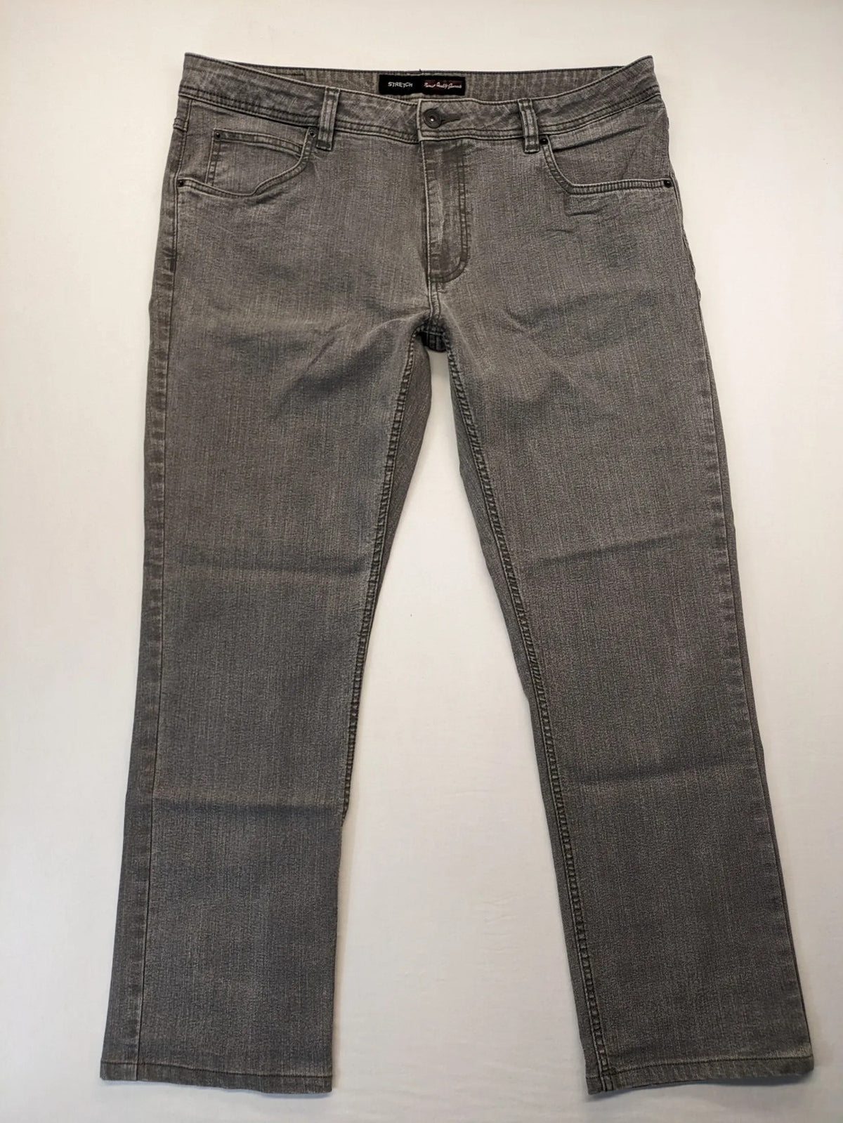 Charles Vögele grey straight leg jeans five-pocket design with zipper, stretch material.