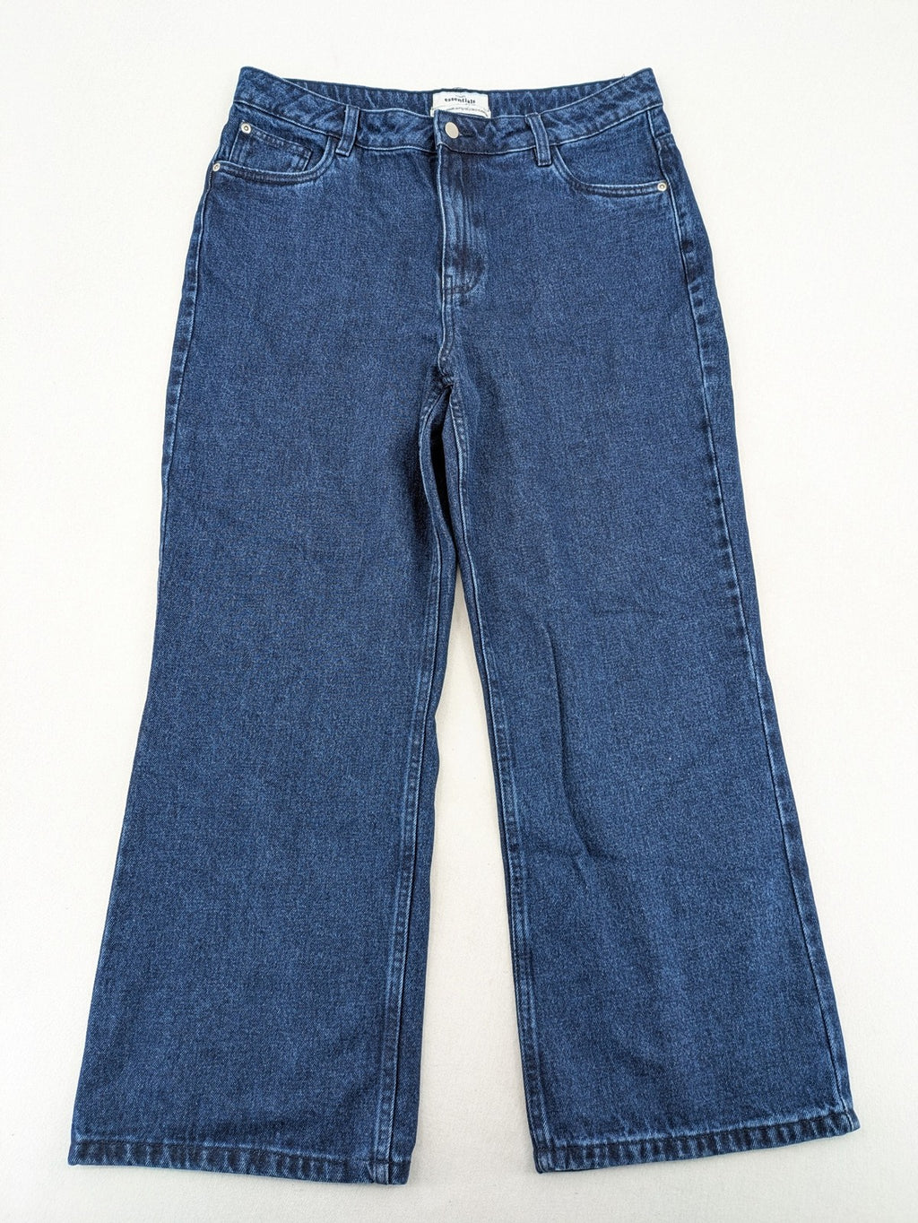 Tchibo blue straight jeans with five-pocket design and wide leg cut in durable cotton.