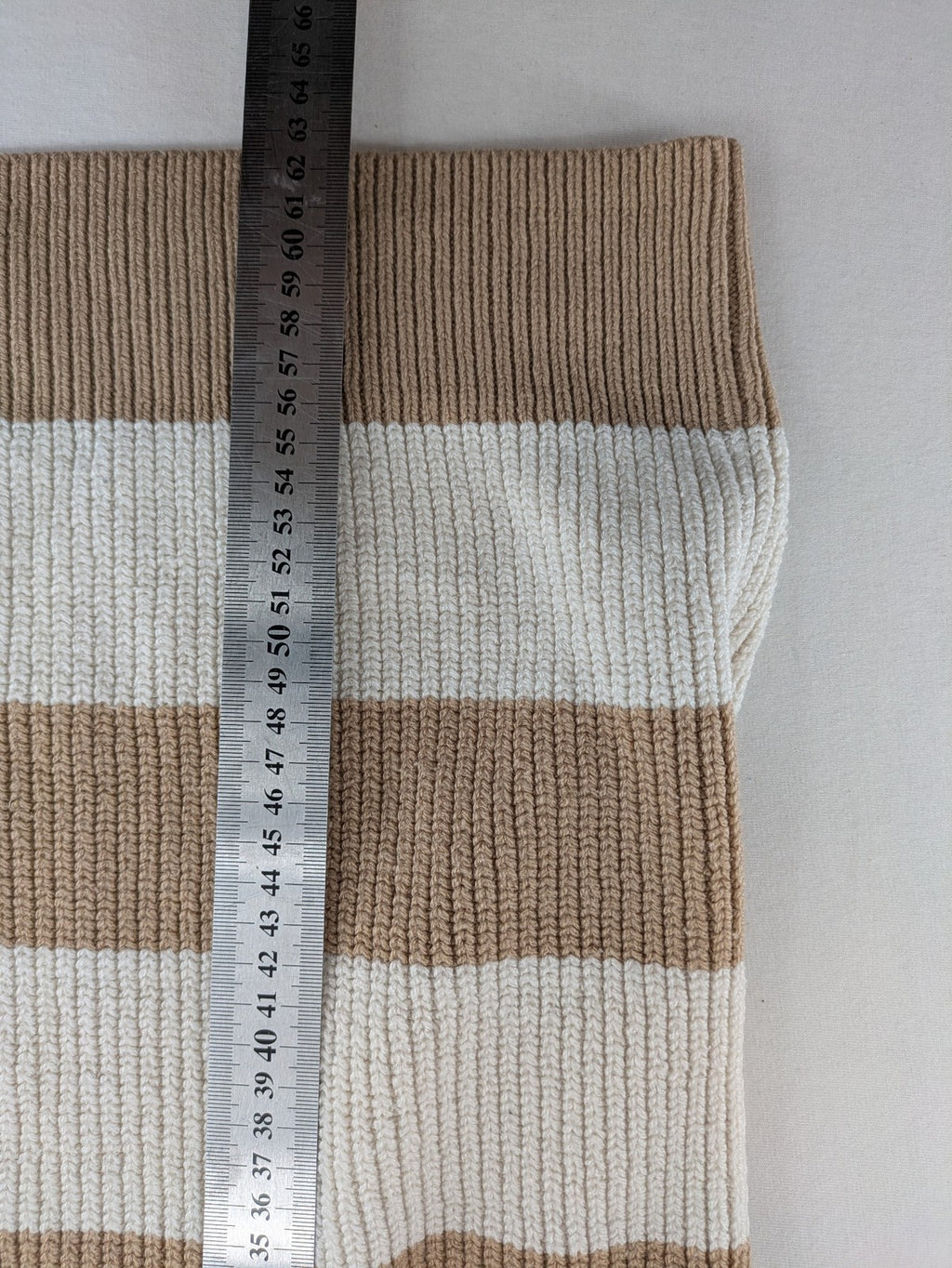 Bershka cream turtle neck jumper with brown and white striped pattern in ribbed knit.