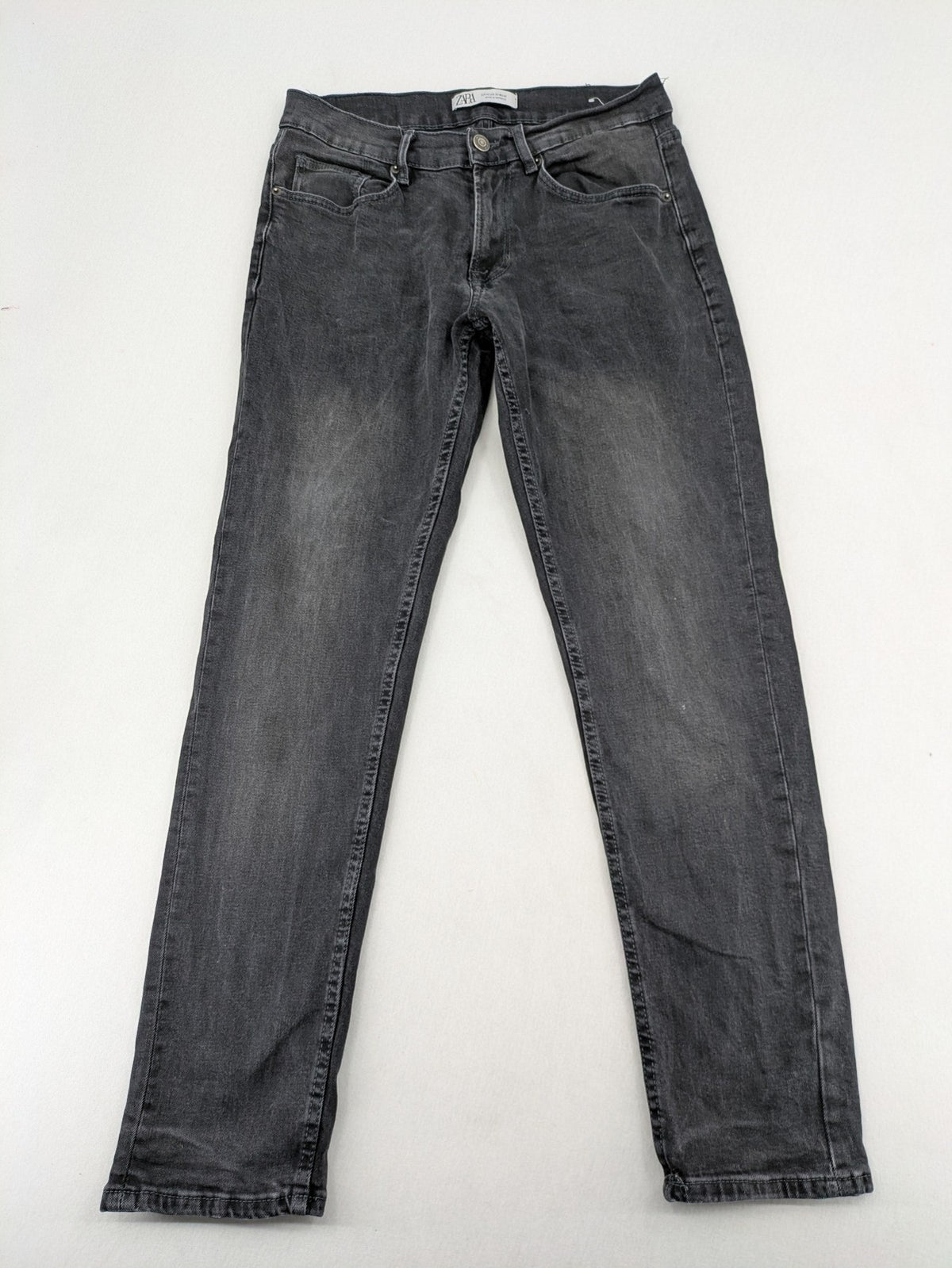Zara black grey straight jeans five-pocket design stretch denim