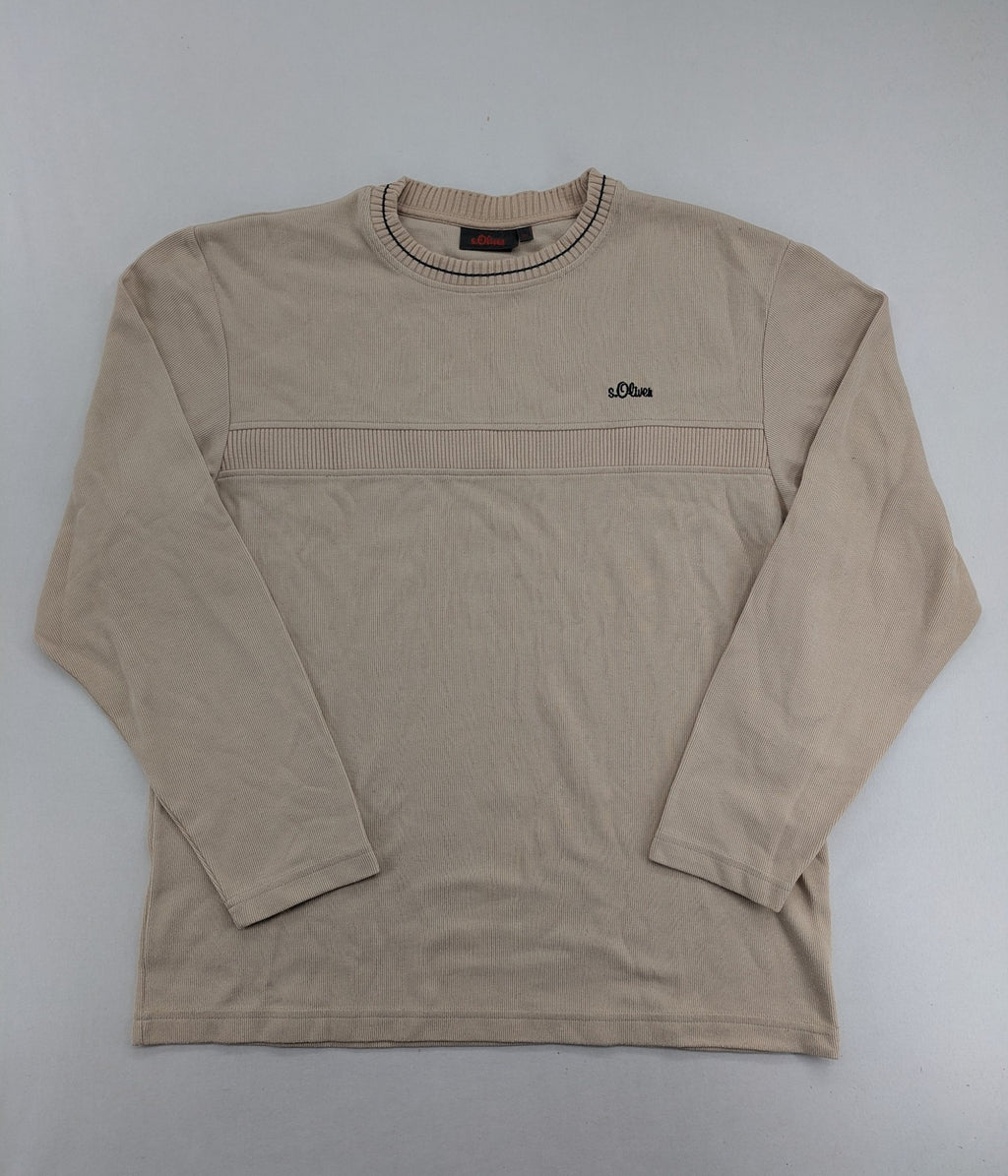 s.Oliver beige turtle neck jumper with ribbed texture and embroidered logo on chest