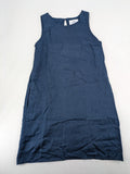 28 Palms blue A-line dress, sleeveless, 100% linen with classic round neckline.
