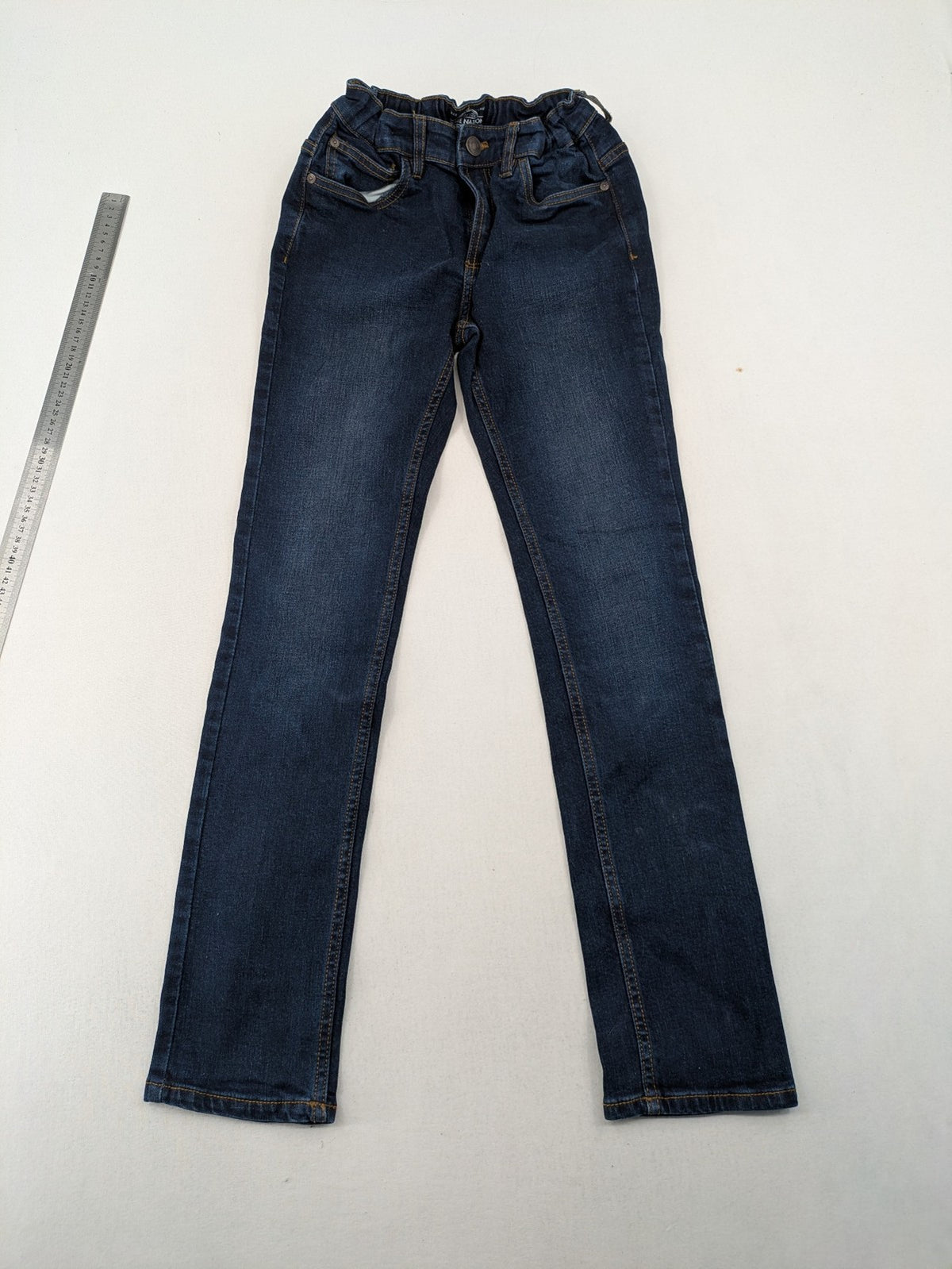 Skate Nation blue straight jeans 5-pocket design with adjustable waistband and dark wash.