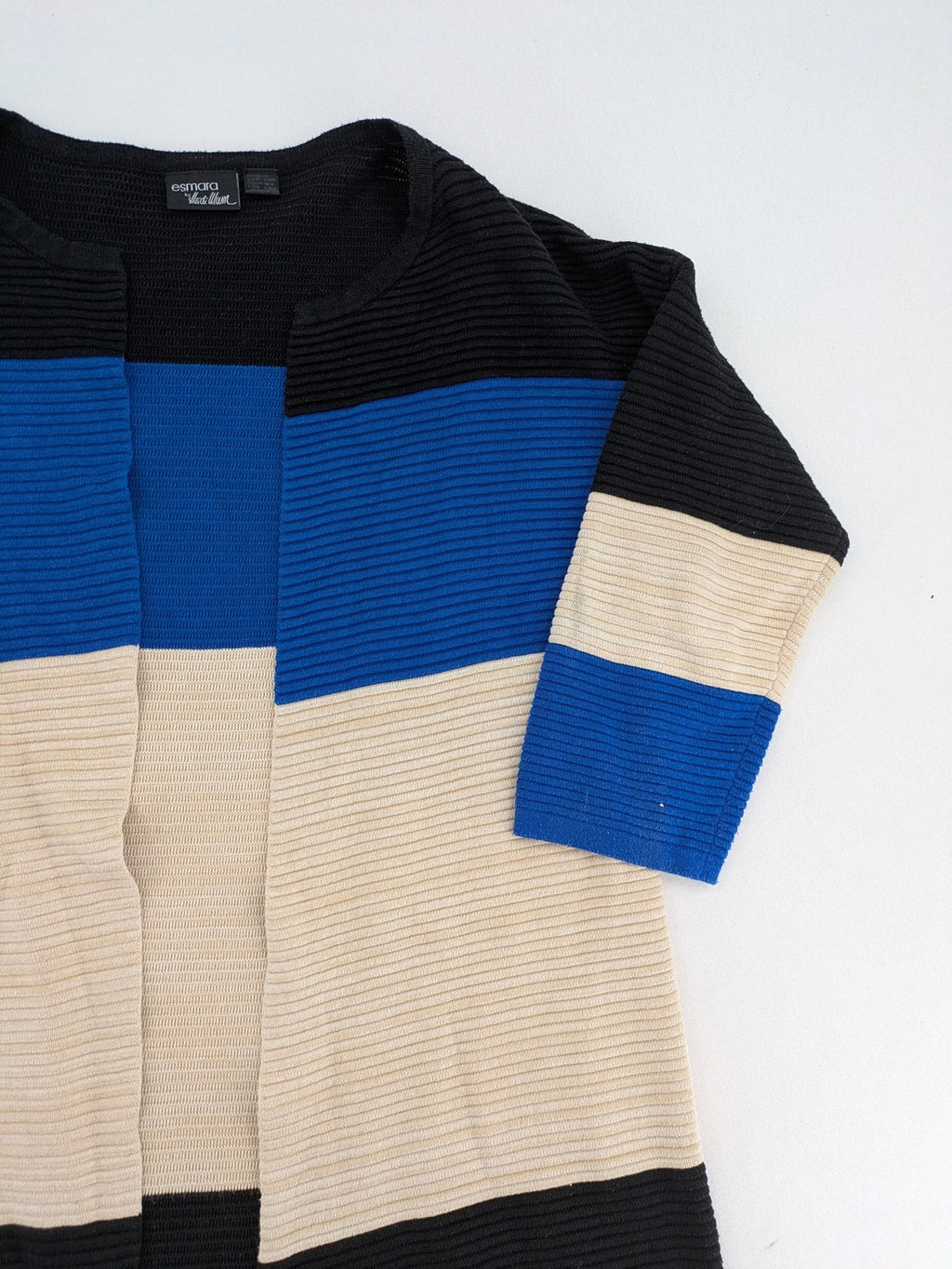 Esmara by Heidi Klum beige and cream long cardigan colorblock striped pattern ribbed knit.