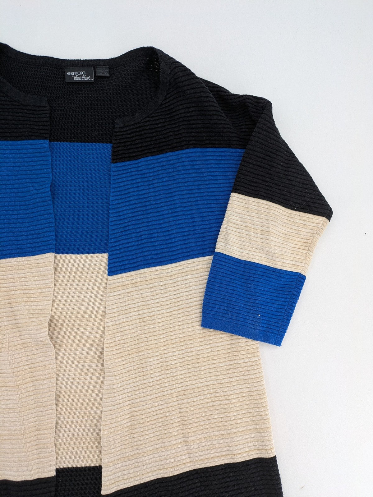 Esmara by Heidi Klum beige and cream long cardigan colorblock striped pattern ribbed knit.