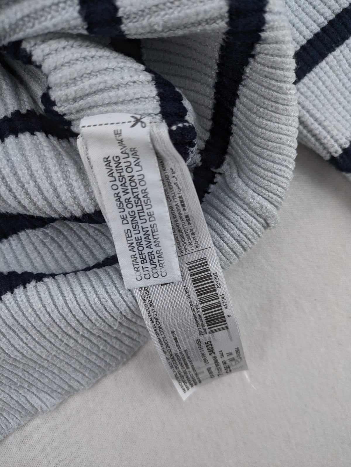 MNG blue striped turtle neck jumper with quarter zip and ribbed texture.