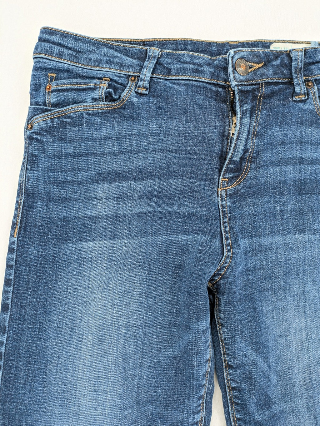 Esprit blue slim fit jeans with frayed hem and classic 5-pocket style.