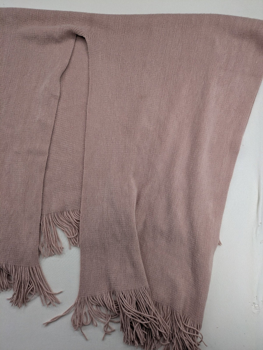 XXL pink scarf soft knit with decorative fringes and open design