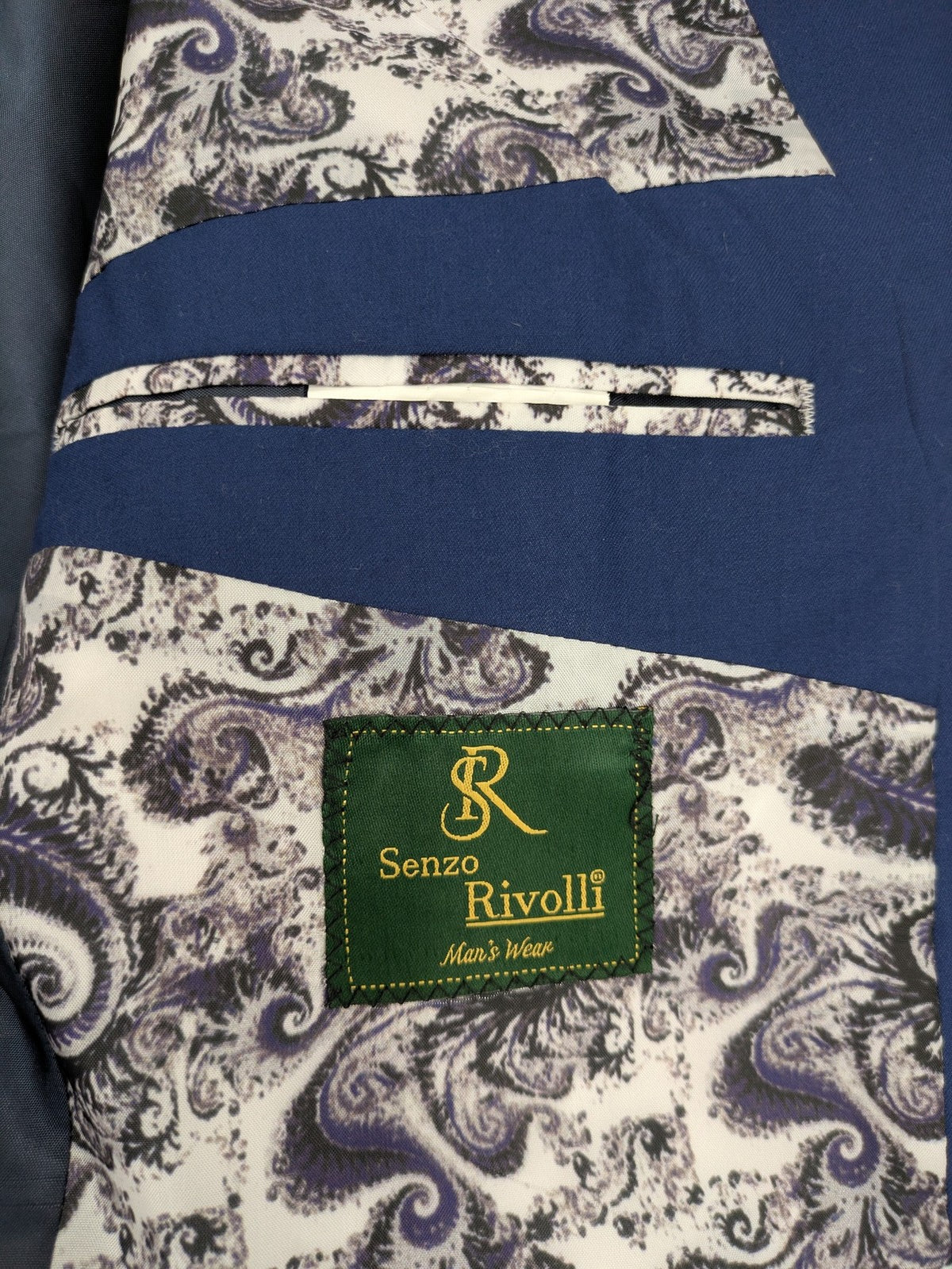 Senzo Rivolli blue slim fit suit, 3-piece, made of wool and viscose, elegant design.