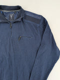 Hajo navy turtle neck jumper with herringbone pattern, zip collar, and chest pocket.