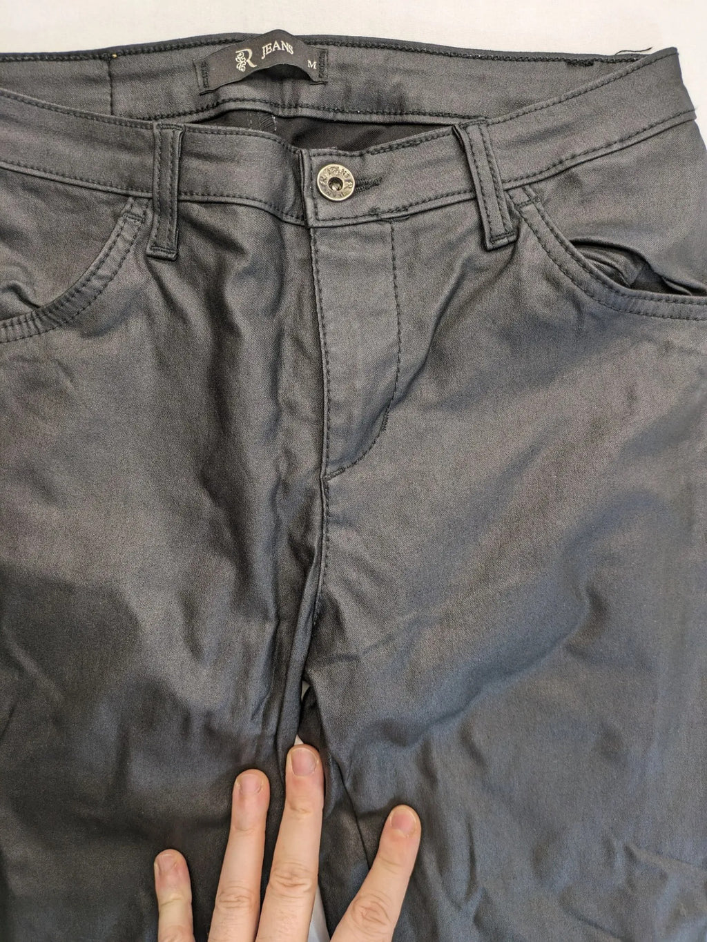 Rinascimento black straight jeans faux leather look skinny fit with glossy finish