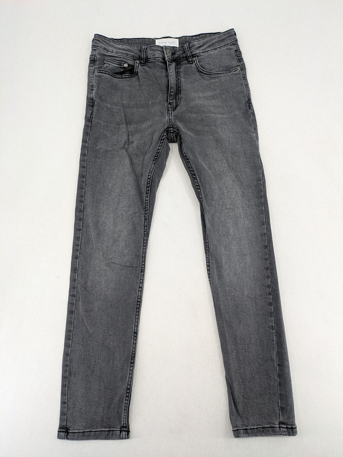 Pier One grey slim fit jeans with classic five-pocket design and washed stretch denim.