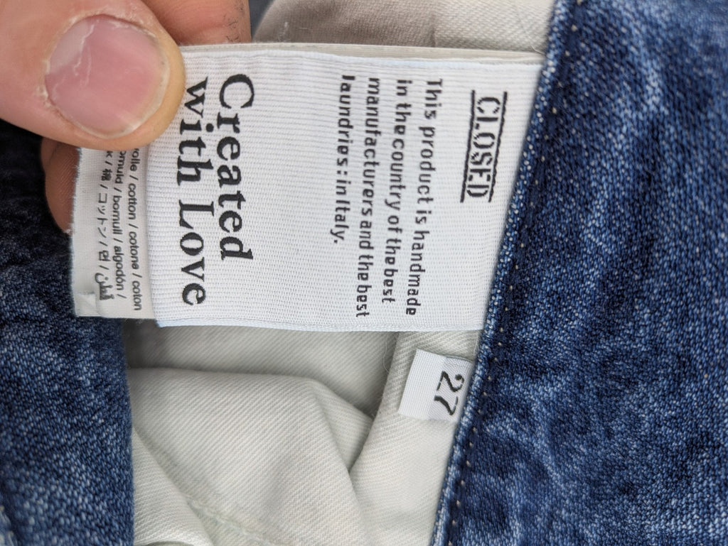 CLOSED blue straight leg jeans size 27, high waist, 100% cotton, classic wash.