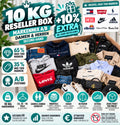 Farben navy apparel box featuring assorted secondhand clothing for men and women.