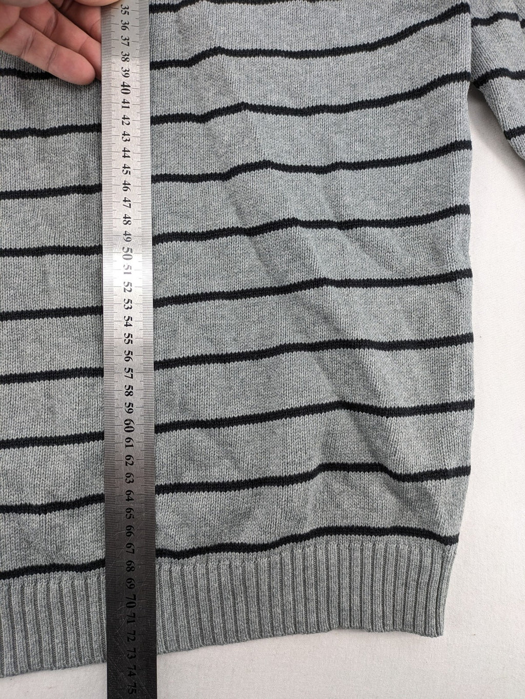 Angelo Litrico grey and black striped knit jumper, round neck, soft material.