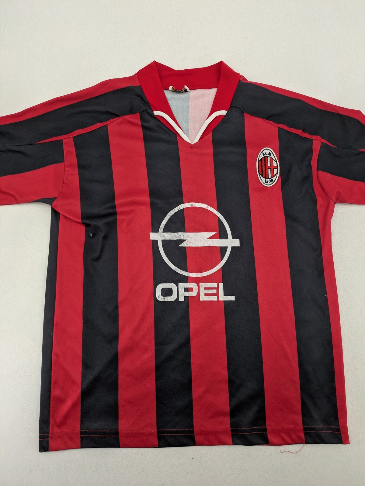 Opel AC Mailand soccer jersey black red white Shevchenko 7 vintage stripes