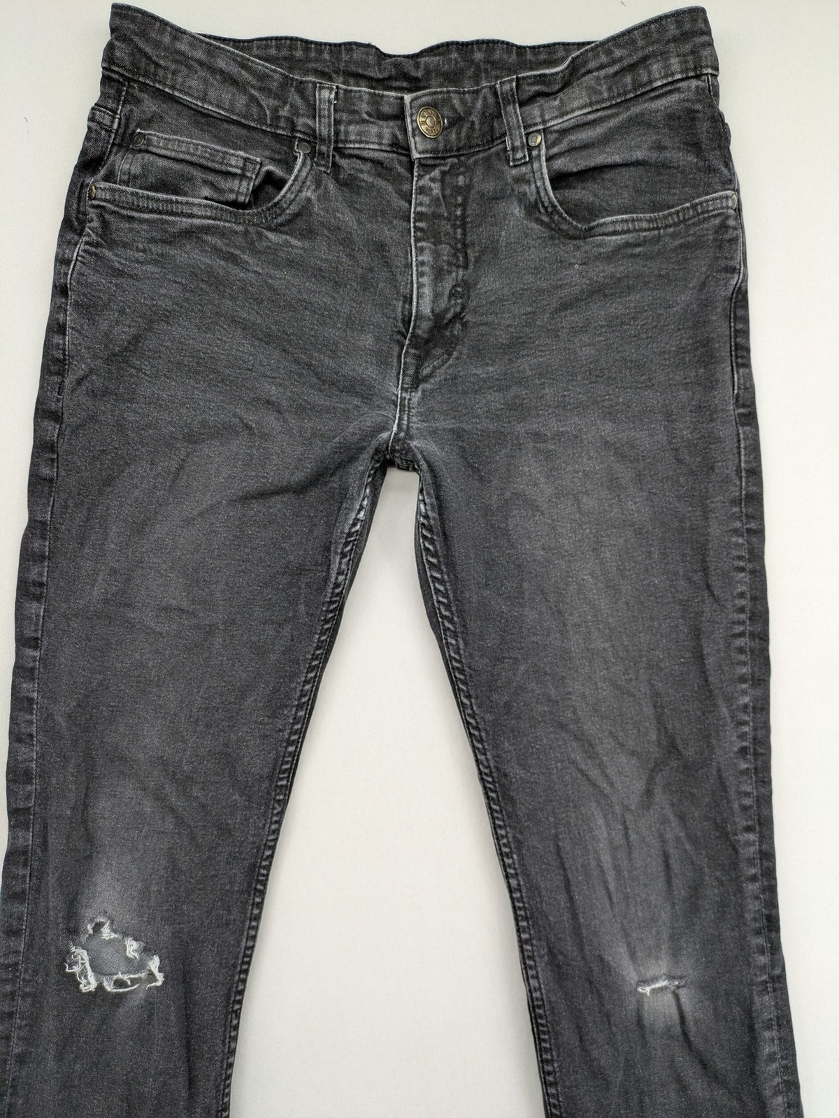 up2 fashion grey slim fit jeans distressed ripped knees cotton blend