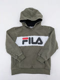 Fila turtle neck jumper khaki with large white logo and kangaroo pocket.