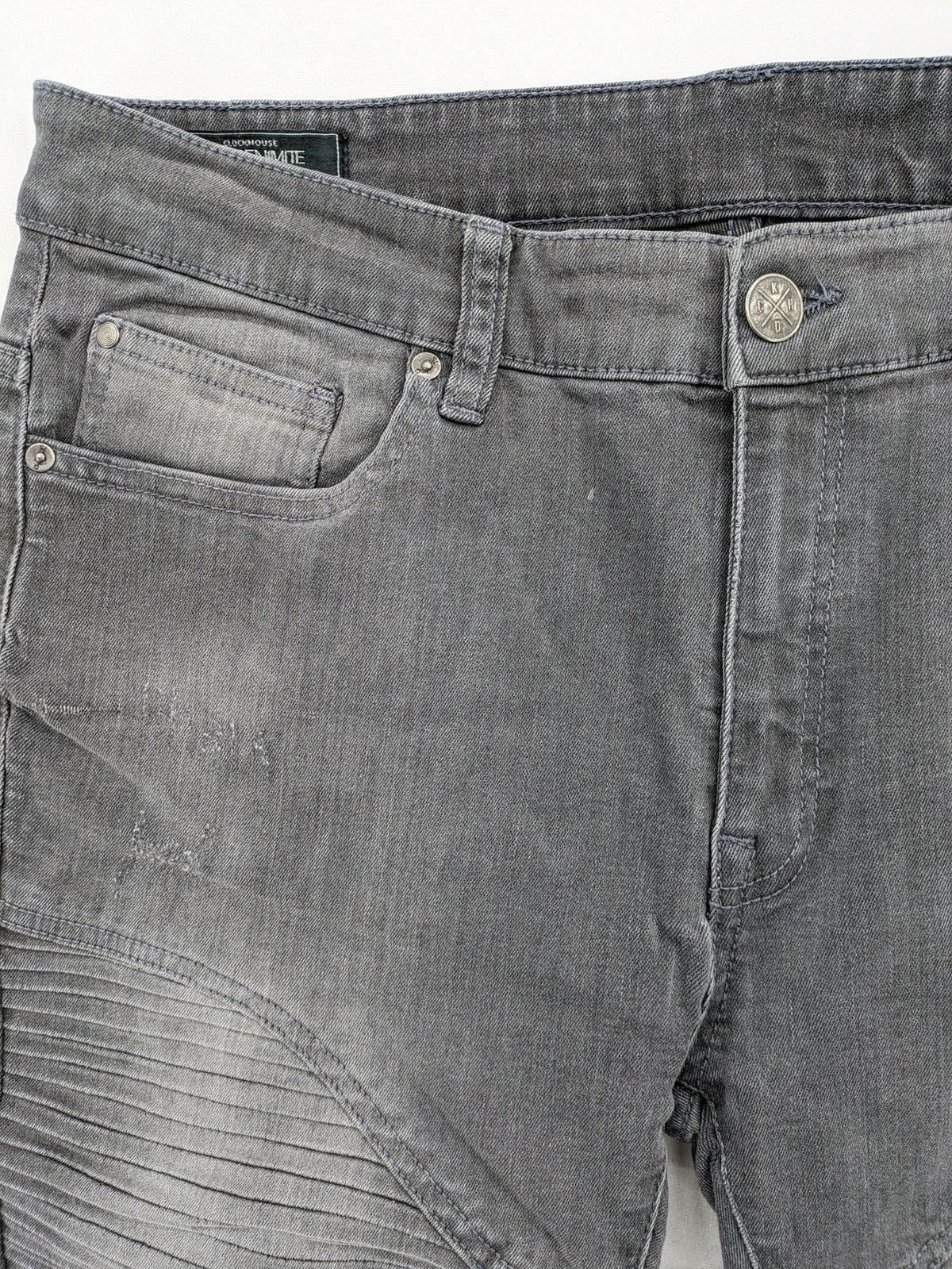 Clockhouse grey skinny fit jeans with biker ribbed panels and subtle distressed details.